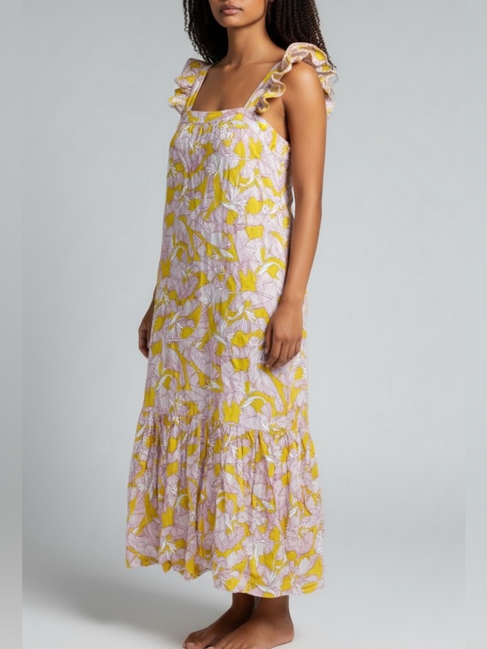 Knox Rose Women’s Yellow & Pink  Floral Sleeveless Midi Dress Pockets Size XL